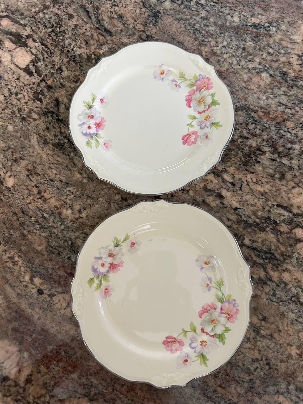 Homer Laughlin “Virginia Rose” Cream & Floral Scalloped 7” Plates-Set of 2